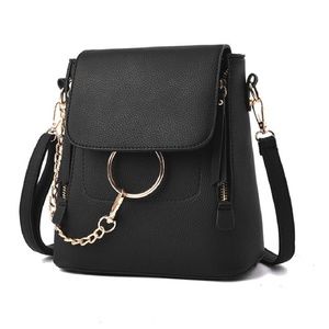 Black vegan leather ring mini backpack
